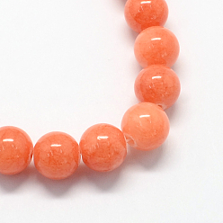 Light Salmon Natural Dyed Yellow Jade Gemstone Bead Strands, Round, Light Salmon, 6mm, Hole: 1mm, about 66pcs/strand, 15.7 inch