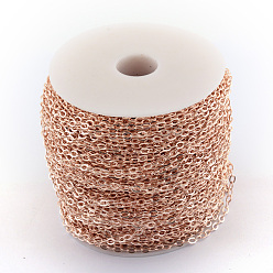 Rose Gold Iron Cable Chains, Unwelded, with Spool, Flat Oval, Cadmium Free & Lead Free, Rose Gold, 4x2.7x0.7mm, about 328.08 Feet(100m)/roll