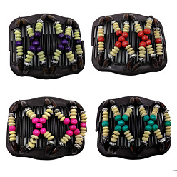Mixed Color Plastic Hair Bun Maker, Stretch Double Hair Comb, with Wood Beads and Metal Findings, Mixed Color, 75x105mm