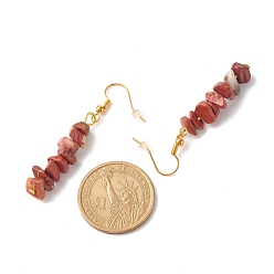 Red Jasper Natural Red Jasper Chip Beaded Dangle Earrings, Gemstone Drop Earrings for Women, Brass Jewelry, Golden, 50~54x7~11.5x5~8mm, Pin: 0.7mm