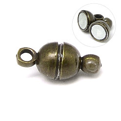 Antique Bronze Round Brass Magnetic Clasps with Loops, N35 Grade Strong Magnet, Oval, Nickel Free, Antique Bronze, 11x5mm, Hole: 1mm
