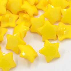 Gold Acrylic Shank Buttons, 1-Hole, Dyed, Faceted, Star, Gold, 16x3mm, Hole: 3mm