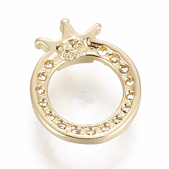 Clear Brass Micro Pave Cubic Zirconia Charms, Ring with Crown, Golden, Clear, 10.5x9x2mm, Hole: 6mm
