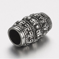 Antique Silver 304 Stainless Steel Beads, Column with Skull, Antique Silver, 24x14mm, Hole: 8.5mm