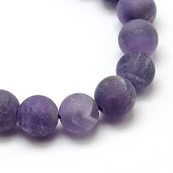Amethyst Frosted Natural Amethyst Round Bead Strands, 8mm, Hole: 1mm, about 47~49pcs/strand, 14.9~15.6 inch