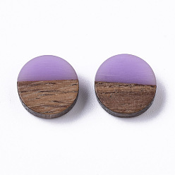 Orchid Resin & Wood Cabochons, Flat Round, Orchid, 10x2.5~4mm