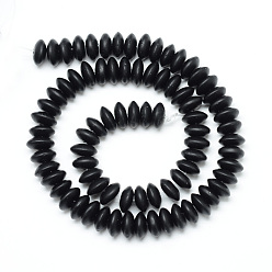 Black Stone Synthetic Black Stone Beads Strands, Frosted, Rondelle, 8~9x4mm, Hole: 1mm, about 96~100pcs/strand, 13.98 inch~14.37 inch(35.5~36.5cm)