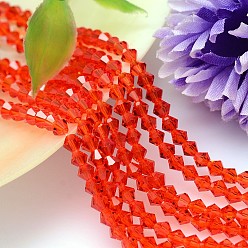 Orange Red Faceted Imitation Austrian Crystal Bead Strands, Grade AAA, Bicone, Orange Red, 5x5mm, Hole: 0.7~0.9mm, about 80pcs/strand, 15.7 inch