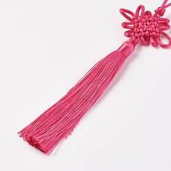 Cerise Polyester Tassel Pendant Decorations, Chinese Knot, Cerise, 160~260x45~60mm