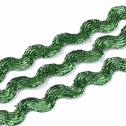 Green Polyester Ribbons, Wave Shape, Green, 7~8mm, 15yard/bundle, 6bundles/bag