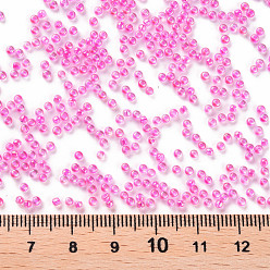 Hot Pink 11/0 Grade A Round Glass Seed Beads, Transparent Inside Colours, AB Color Plated, Hot Pink, 2.3x1.5mm, Hole: 1mm, about 48500pcs/pound