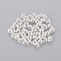 Silver Iron Crimp Beads Covers, Cadmium Free & Nickel Free & Lead Free, Silver Color Plated, 3mm In Diameter, Hole: 1.2~1.5mm