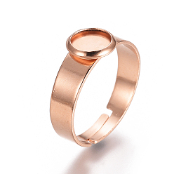 Rose Gold Adjustable 201 Stainless Steel Finger Rings Components, Pad Ring Base Findings, Flat Round, Rose Gold, Tray: 6m, 18mm