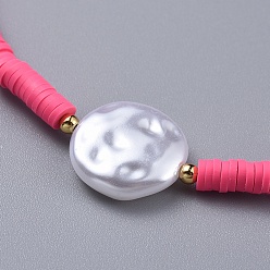Couleur Mélangete Colliers de perles heishi en pâte polymère faites main, avec perles en plastique imitation abs, perles de verre rondes et fermoirs en laiton avec pince de homard, couleur mixte, 14.96 pouce (38 cm)