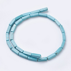 Sky Blue Natural Magnesite Beads Strands, Dyed, Cuboid, Sky Blue, 13~13.5x4x4mm, Hole: 1mm, about 29pcs/strands, 15.35 inch(39cm)