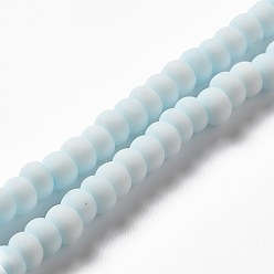 Light Cyan Handmade Frosted Porcelain Beads, Flat Round, Light Cyan, 4x3mm, Hole: 0.8mm, about 134pcs/strand, 15.55 inch(39.5cm)