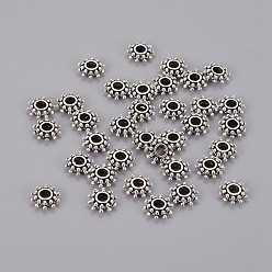 Antique Silver Tibetan Style Spacer Beads, Flower, Antique Silver, Lead Free & Cadmium Free & Nickel Free, 9x3mm, Hole: 2.5mm