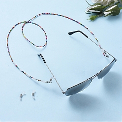 Colorful Glass Seed Beads Glasses Neck Cord, Strap Eyeglass String Holder, with Glass Beads and Rubber Loop Ends, Colorful, 29.9 inch(76cm)
