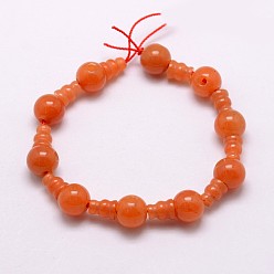 Red Aventurine Natural Red Aventurine 3-Hole Guru Bead Strands, for Buddhist Jewelry Making, T-Drilled Beads, 16.5~18mm, Hole: 2~3mm, 2pcs/set, 10sets/strand, 6.5 inch