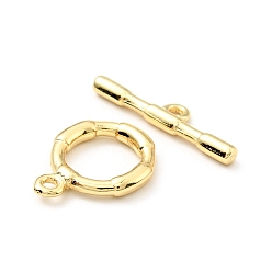 Real 18K Gold Plated Brass Toggle Clasps, Cadmium Free & Lead Free, Round, Real 18K Gold Plated, Ring: 13.5x11x2mm, Hole: 1.2mm, Inner Diameter: 7mm, Bar: 18x4.5x2mm, hole: 1.2mm
