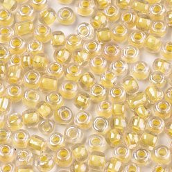 Gold 12/0 Glass Seed Beads, Transparent Inside Colours Luster, Round Hole, Round, Gold, 12/0, 2~2.5x1.5~2mm, Hole: 0.8mm, about 30000pcs/bag