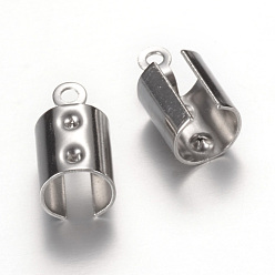 Stainless Steel Color 304 Stainless Steel Folding Crimp Ends, Fold Over Crimp Cord Ends, Stainless Steel Color, 12x6.5mm, Hole: 1.5mm, Inner Diameter: 6mm