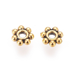 Antique Golden Tibetan Style Alloy Daisy Spacer Beads, Flower, Cadmium Free & Nickel Free & Lead Free, Antique Golden, 4.5x1.5mm, Hole: 1mm, about 6876~6962pcs/1000g