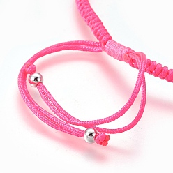 Темно-Розовый Плетеные браслеты из бисера из нейлонового шнура, с латунной бисера, долговечный, Реальная платина, темно-розовыми, 10-1/4 дюйм ~ 11-5/8 дюйм (26~29.6 см)