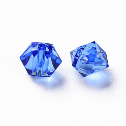 Blue Transparent Acrylic Beads, Faceted, Polygon, Blue, 8x10x9mm, Hole: 1.6mm, about 1300pcs/500g