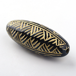 Black Rice Plating Acrylic Beads, Golden Metal Enlaced, Black, 41x15.5mm, Hole: 2mm, about 82pcs/500g