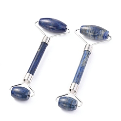 Lapis Lazuli Natural Lapis Lazuli Brass Face Massager, Facial Rollers, Platinum, 142~150x54~58x19~22mm