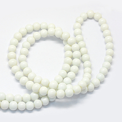 Snow Baking Painted Glass Round Bead Strands, Snow, 6.5mm, Hole: 1.5mm, about 145pcs/strand, 31.8 inch