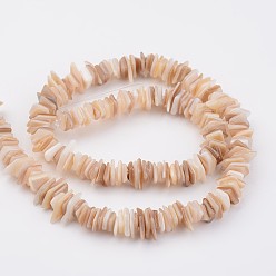 BurlyWood Natural Shell Bead Strands, Rectangle, BurlyWood, 5~17x5~7x1~4mm, Hole: 1mm, about 200pcs/strand, 15.7 inch