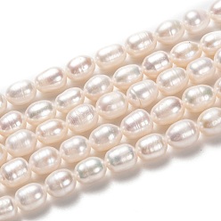Bisque Natural Cultured Freshwater Pearl Beads Strands, Rice, Bisque, 8~9x7mm, Hole: 0.6mm, about 45pcs/strand, 15.16 inch(38.5cm)