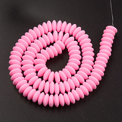 Hot Pink Handmade Polymer Clay Beads Strands, Flat Round, Hot Pink, 8.5~9x3.5mm, Hole: 1.6mm, about 112pcs/strand, 15.75 inch~16.14 inch(40~41cm)