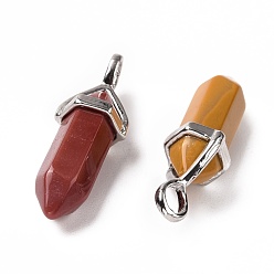 Mookaite Natural Mookaite Pendants, Faceted, with Platinum Tone Brass Findings, Lead free & Cadmium Free, Bullet, 27~30x9~10x7~8mm, Hole: 4x3mm