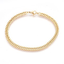 Golden Ion Plating(IP) 304 Stainless Steel Curb Chain Bracelets, with Lobster Claw Clasps, Golden, 8-3/8 inch(21.3cm)