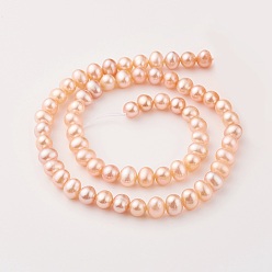 Light Salmon Natural Cultured Freshwater Pearl Beads Strands, Oval, Light Salmon, 7~8x5~6.5mm, Hole: 0.5mm, about 64~66pcs/strand, 15.7 inch(40cm)