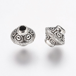 Antique Silver Tibetan Style Alloy Beads, Bicone, Antique Silver, Cadmium Free & Lead Free, 7x6mm, Hole: 2mm