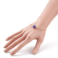 Bleu Foncé Rond au chalumeau avec bracelet manchette perlé mauvais œil, bracelet torque en cuivre plaqué or pour femme, bleu foncé, diamètre intérieur: 2-1/4 pouce (5.6 cm)