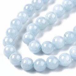 Chalcedony Natural Chalcedony Beads Strands, Imitation Aquamarine, Dyed & Heated, Round, 6~7mm, Hole: 1mm, about 60~67pcs/strand, 15.7 inch