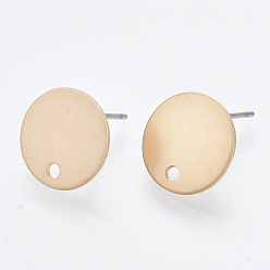 Matte Gold Color Smooth Surface Iron Stud Earring Findings, Raw(Unplated) Pins, Cadmium Free & Lead Free, Flat Round, Matte Gold Color, 12.5mm, Hole: 1.6mm, Pin: 0.7mm