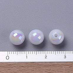 White Eco-Friendly Poly Styrene Acrylic Beads, AB Color Plated, Round, White, 8mm, Hole: 1mm, about 2000pcs/500g