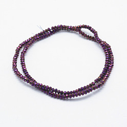 Purple Plated Electroplate Glass Beads Strands, Full Plated, Faceted, Rondelle, Purple Plated, 2.5x1.5mm, Hole: 0.5mm, about 197~201pcs/strand, 12.9 inch(33cm)