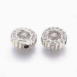 Platine Perles en alliage de style tibétain, sans plomb et sans cadmium, plat rond, couleur platine, 10x4mm, Trou: 1.5mm