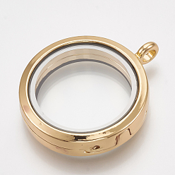 Золотой Сплав магнитные подвески медальон, со стеклом, плоско-круглые, золотые, 37x30x7 мм, отверстия: 3.5 mm, Внутренний диаметр: 23 mm