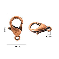 Red Copper Zinc Alloy Lobster Claw Clasps, Cadmium Free & Nickel Free & Lead Free, Red Copper, 12x6mm, Hole: 1.2mm, 100pcs/Box