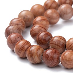Sienna Natural Silver Line Jasper Beads Strands, Dyed & Heated, Round, Sienna, 8mm, Hole: 1.2mm, about 47pcs/strand, 15.55''(39.5cm)