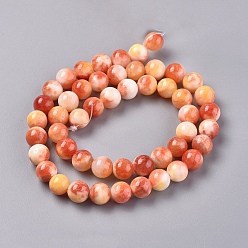 Orange Natural White Jade Beads Strands, Dyed, Round, Orange, 8mm, Hole: 1mm, about 50pcs/strand, 16 inch