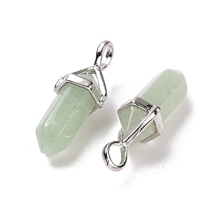 Green Aventurine Natural Green Aventurine Pendants, Faceted, with Platinum Tone Brass Findings, Lead free & Cadmium Free, Bullet, 27~30x9~10x7~8mm, Hole: 4x3mm